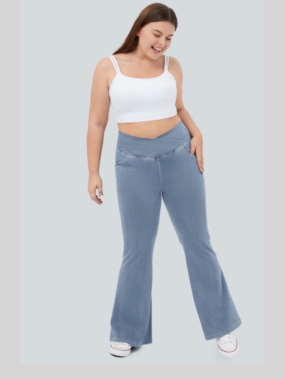HALARA Flex™ High Waisted Crossover Pocket Cool Touch Flare Jeans XLP NWT